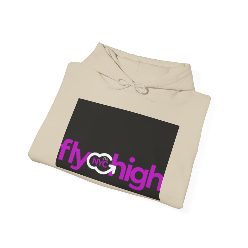 Fly High Hoodie — Retro Pink Logo Graphic Hooded Sweatshirt