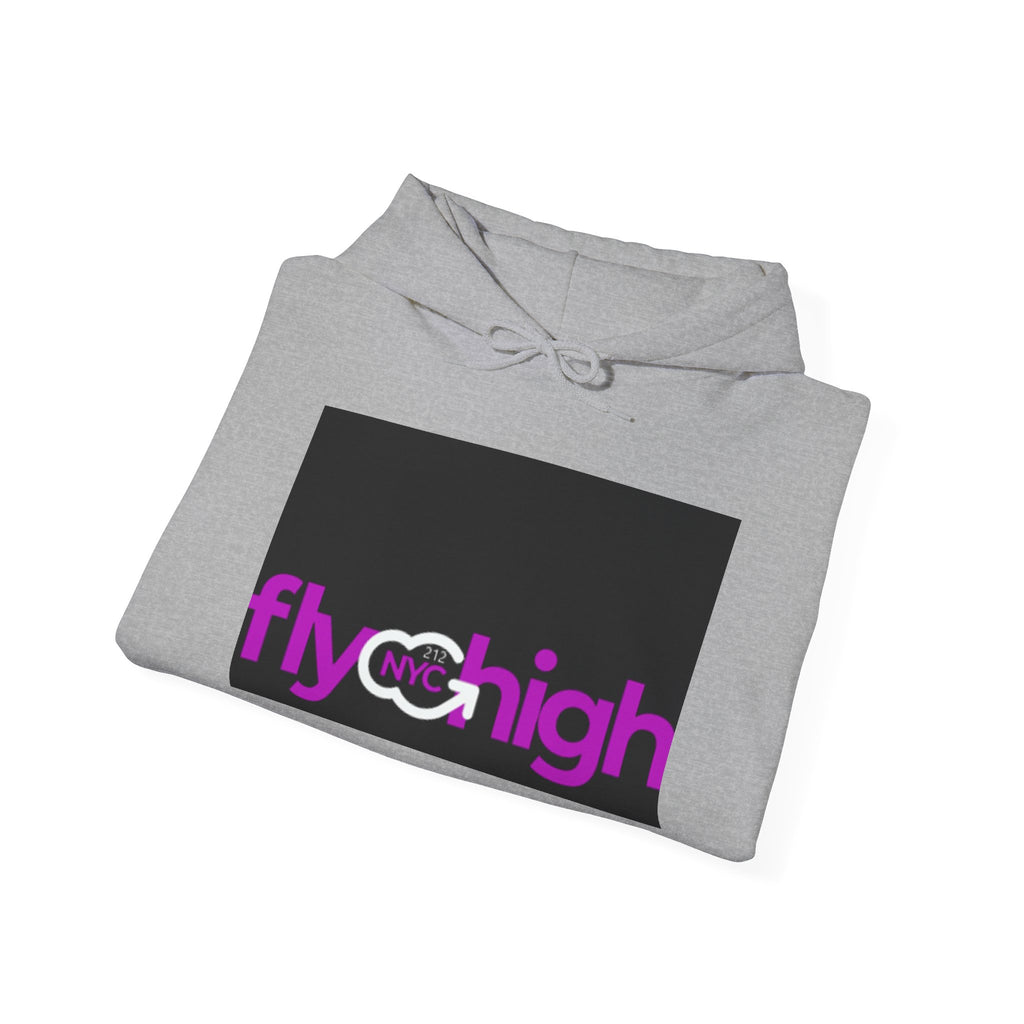 Fly High Hoodie — Retro Pink Logo Graphic Hooded Sweatshirt