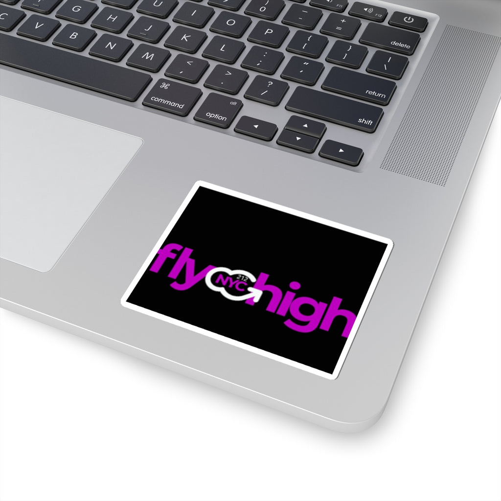 Fly High NYC Kiss-Cut Sticker — Pink Logo Sticker for Laptops & Water Bottles